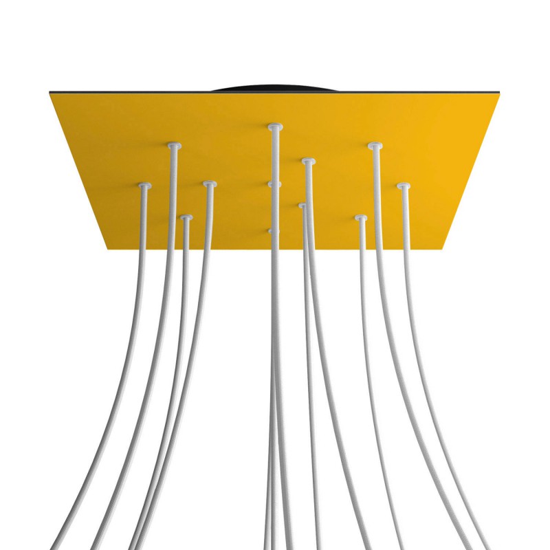 creative cables Čtvercový stropní baldachýn ROSE ONE, 400 mm, 12 otvorů a 4 boční otvory Barva komponentu: Hořčicově žlutá, Barva montury: Černá