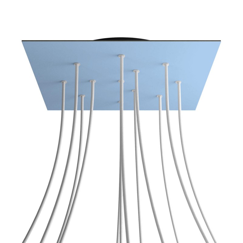 Levně creative cables Čtvercový stropní baldachýn ROSE ONE, 400 mm, 12 otvorů a 4 boční otvory Barva komponentu: Světle modrá, Barva montury: Černá