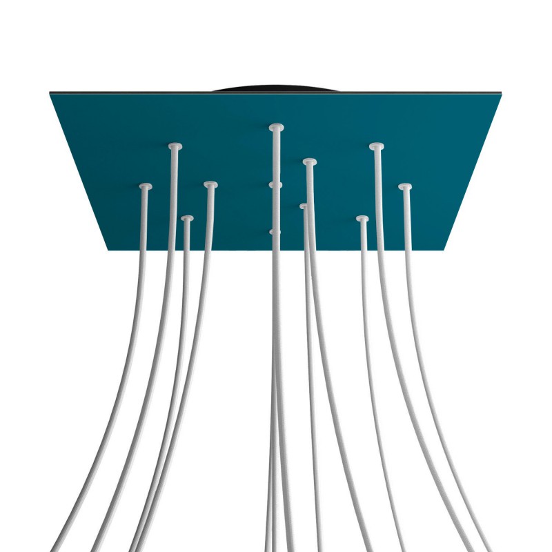 Levně creative cables Čtvercový stropní baldachýn ROSE ONE, 400 mm, 12 otvorů a 4 boční otvory Barva komponentu: Petrolejová, Barva montury: Černá