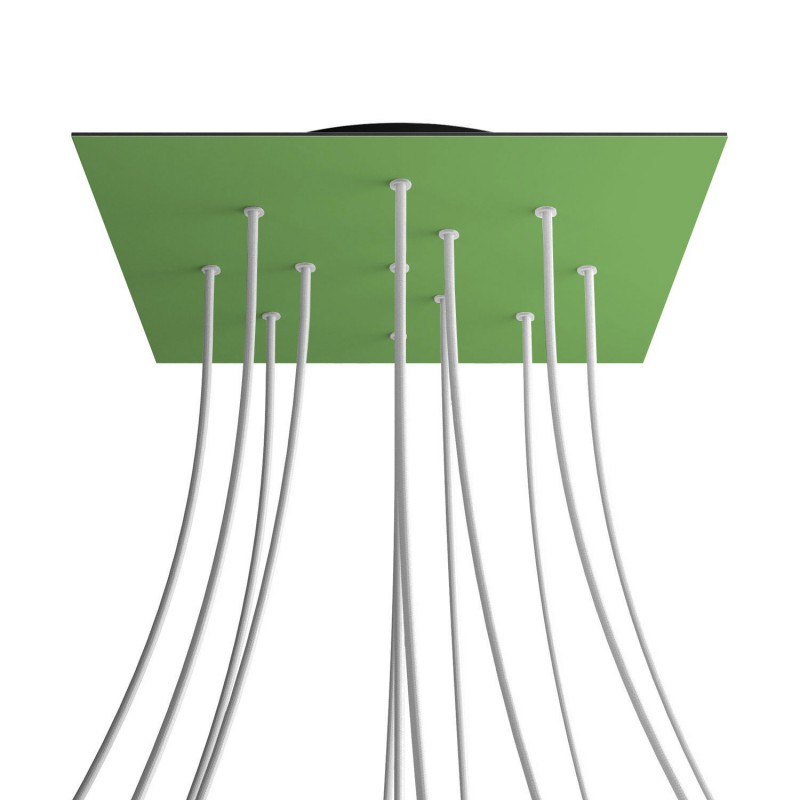 Levně creative cables Čtvercový stropní baldachýn ROSE ONE, 400 mm, 12 otvorů a 4 boční otvory Barva komponentu: Světle zelená, Barva montury: Černá