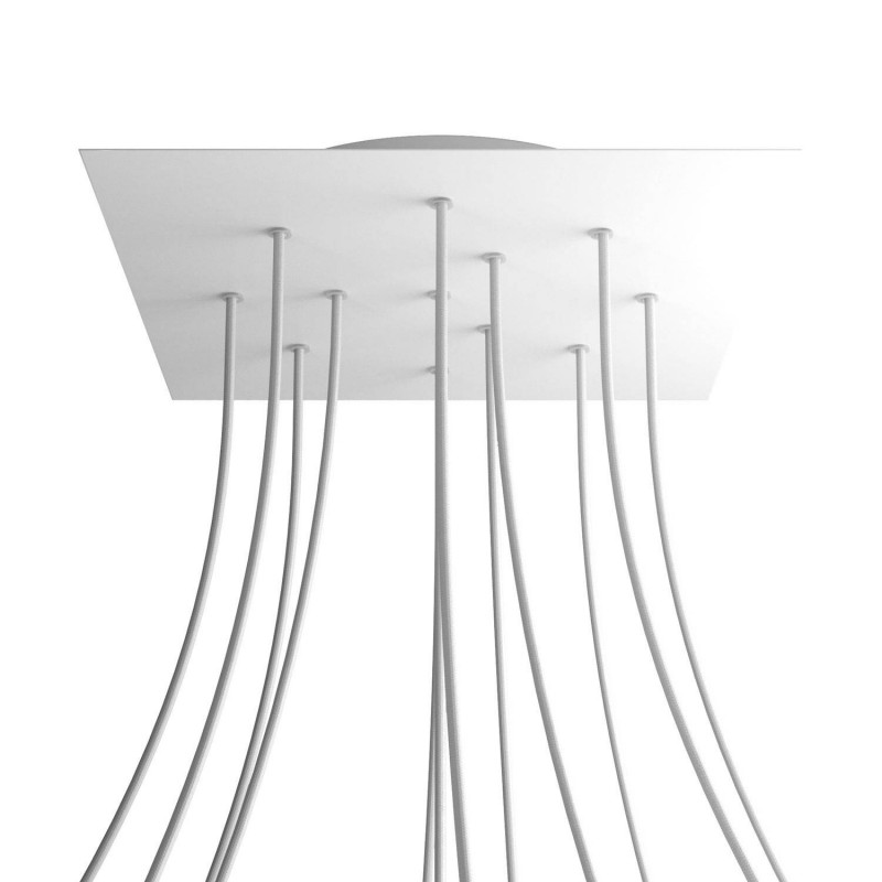 Levně creative cables Čtvercový stropní baldachýn ROSE ONE, 400 mm, 12 otvorů a 4 boční otvory Barva komponentu: Matná bílá, Barva montury: Bílá