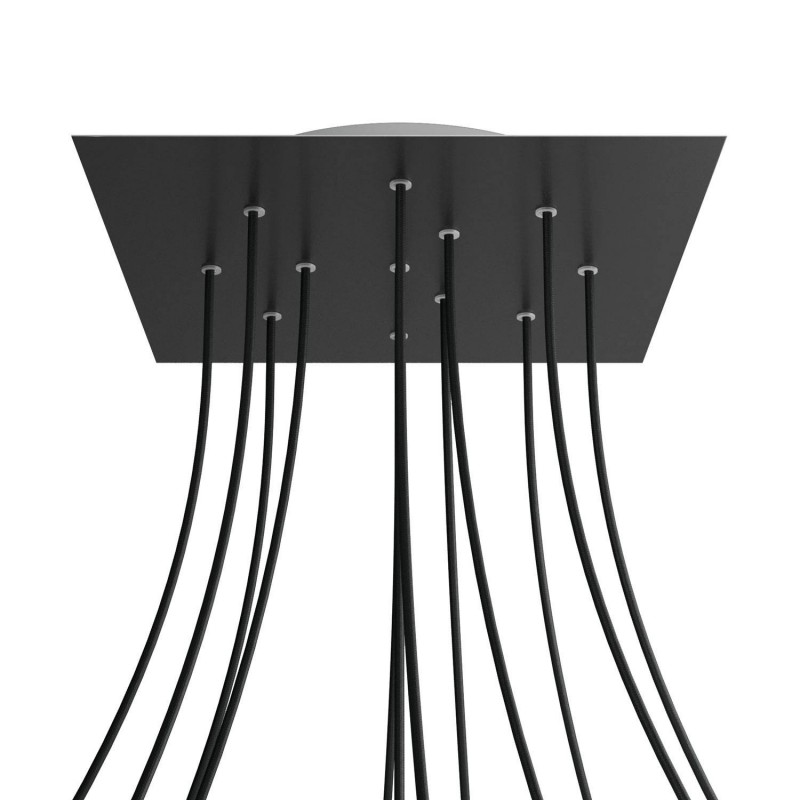 creative cables Čtvercový stropní baldachýn ROSE ONE, 400 mm, 12 otvorů a 4 boční otvory Barva komponentu: Matná černá, Barva montury: Bílá