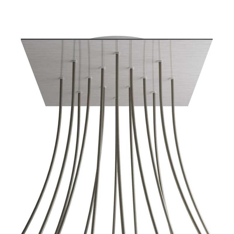 Levně creative cables Čtvercový stropní baldachýn ROSE ONE, 400 mm, 14 otvorů a 4 boční otvory Barva komponentu: Hladký ocelový dibond, Barva montury: Bílá