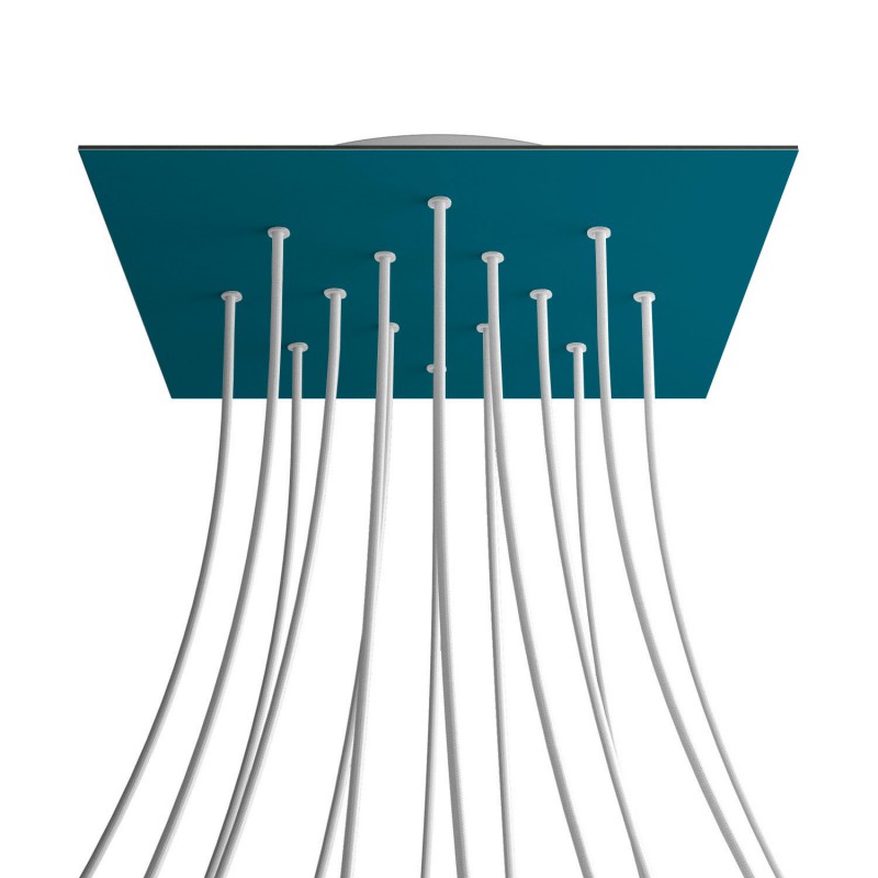 Levně creative cables Čtvercový stropní baldachýn ROSE ONE, 400 mm, 14 otvorů a 4 boční otvory Barva komponentu: Petrolejová, Barva montury: Bílá