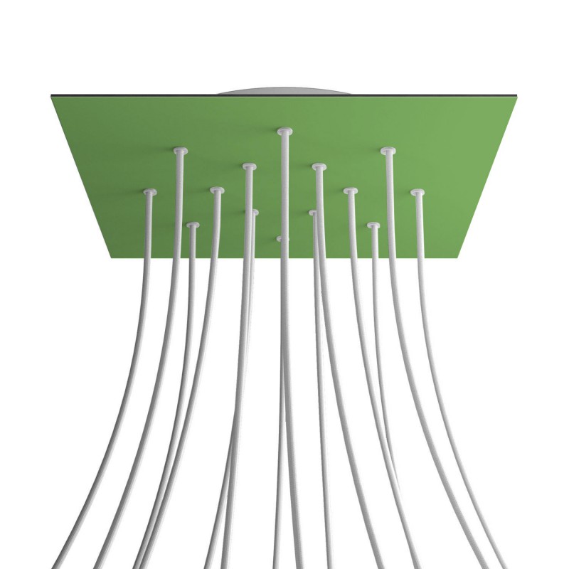 Levně creative cables Čtvercový stropní baldachýn ROSE ONE, 400 mm, 14 otvorů a 4 boční otvory Barva komponentu: Světle zelená, Barva montury: Bílá
