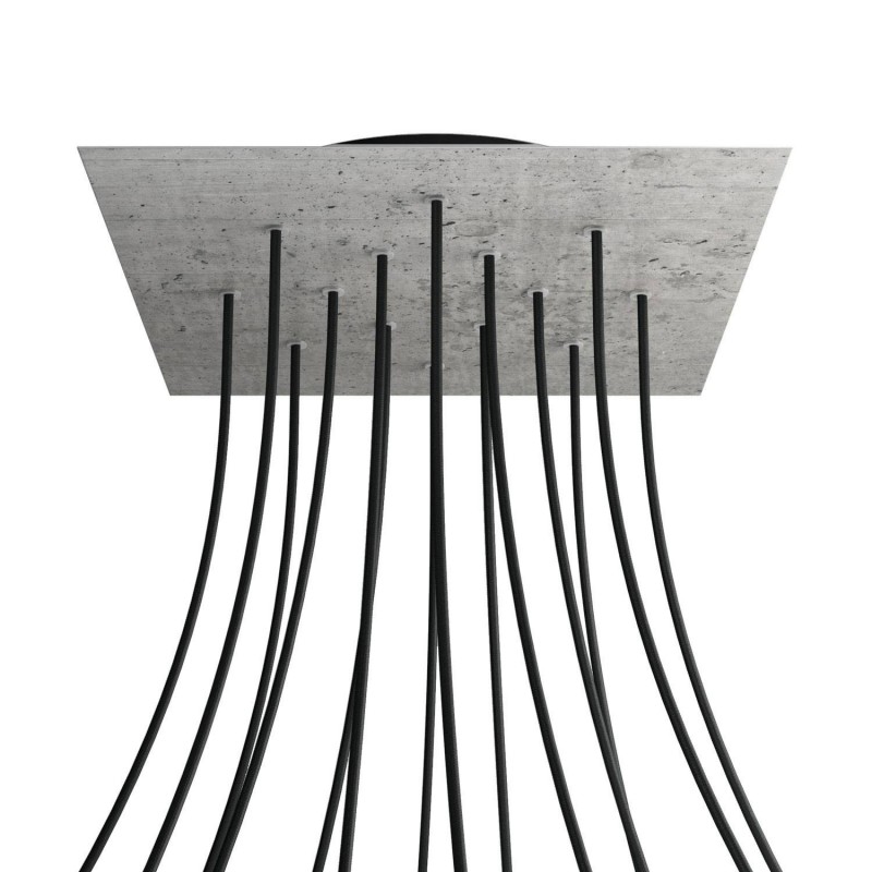 Levně creative cables Čtvercový stropní baldachýn ROSE ONE, 400 mm, 14 otvorů a 4 boční otvory Barva komponentu: Beton, Barva montury: Černá