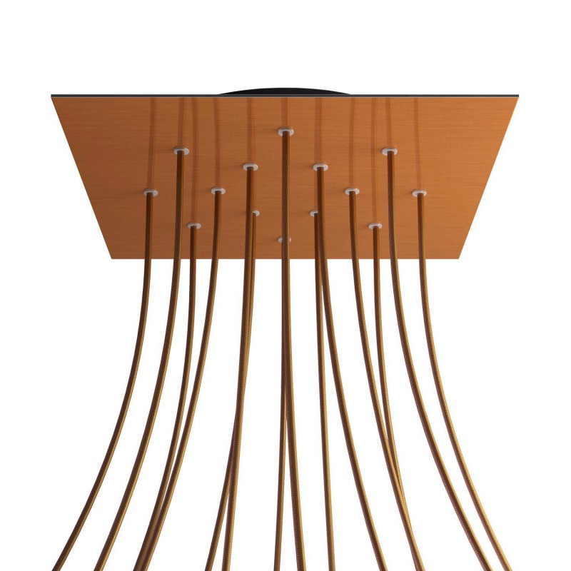 Levně creative cables Čtvercový stropní baldachýn ROSE ONE, 400 mm, 14 otvorů a 4 boční otvory Barva komponentu: Hladký měděný dibond, Barva montury: Černá
