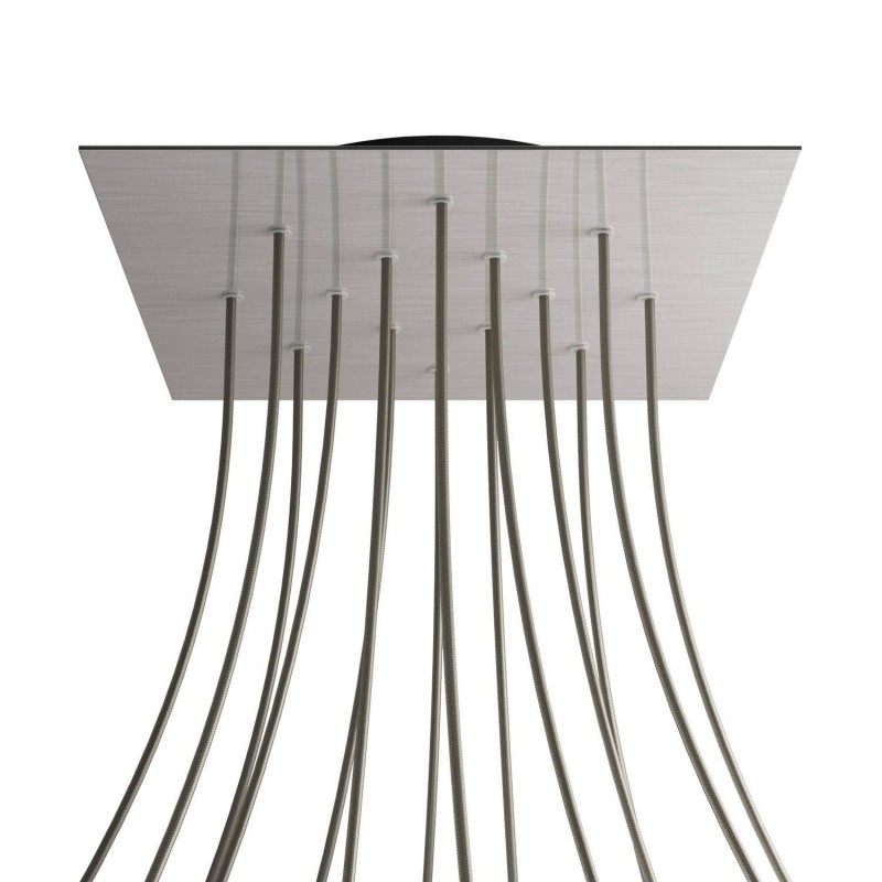 Levně creative cables Čtvercový stropní baldachýn ROSE ONE, 400 mm, 14 otvorů a 4 boční otvory Barva komponentu: Hladký ocelový dibond, Barva montury: Černá