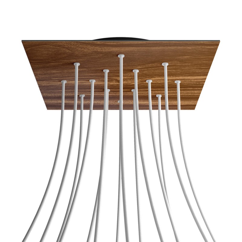 Levně creative cables Čtvercový stropní baldachýn ROSE ONE, 400 mm, 14 otvorů a 4 boční otvory Barva komponentu: Dřevo, Barva montury: Černá