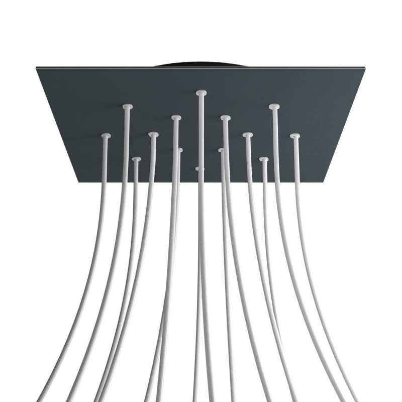 Levně creative cables Čtvercový stropní baldachýn ROSE ONE, 400 mm, 14 otvorů a 4 boční otvory Barva komponentu: Antracit, Barva montury: Černá