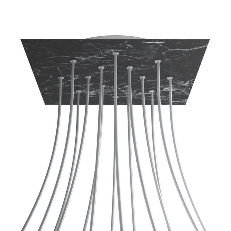 Levně creative cables Čtvercový stropní baldachýn ROSE ONE, 400 mm, 14 otvorů a 4 boční otvory Barva komponentu: Mramor marquina, Barva montury: Bílá