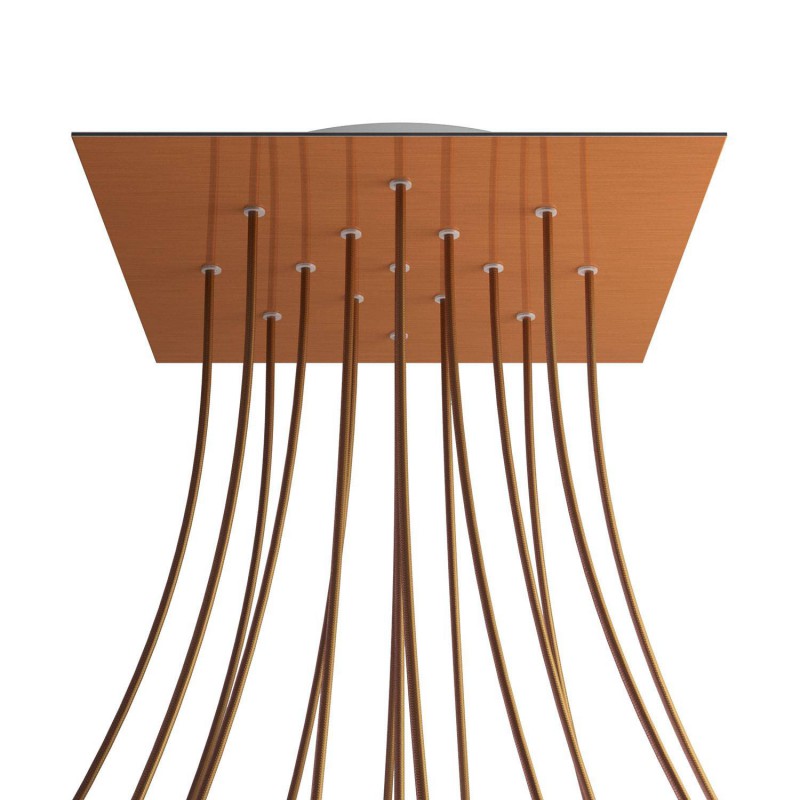 Levně creative cables Čtvercový stropní baldachýn ROSE ONE, 400 mm, 15 otvorů a 4 boční otvory Barva komponentu: Hladký měděný dibond, Barva montury: Bílá