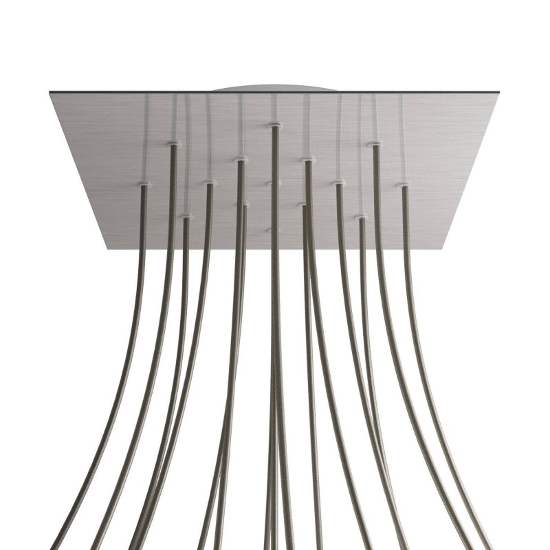 Levně creative cables Čtvercový stropní baldachýn ROSE ONE, 400 mm, 15 otvorů a 4 boční otvory Barva komponentu: Hladký ocelový dibond, Barva montury: Bílá