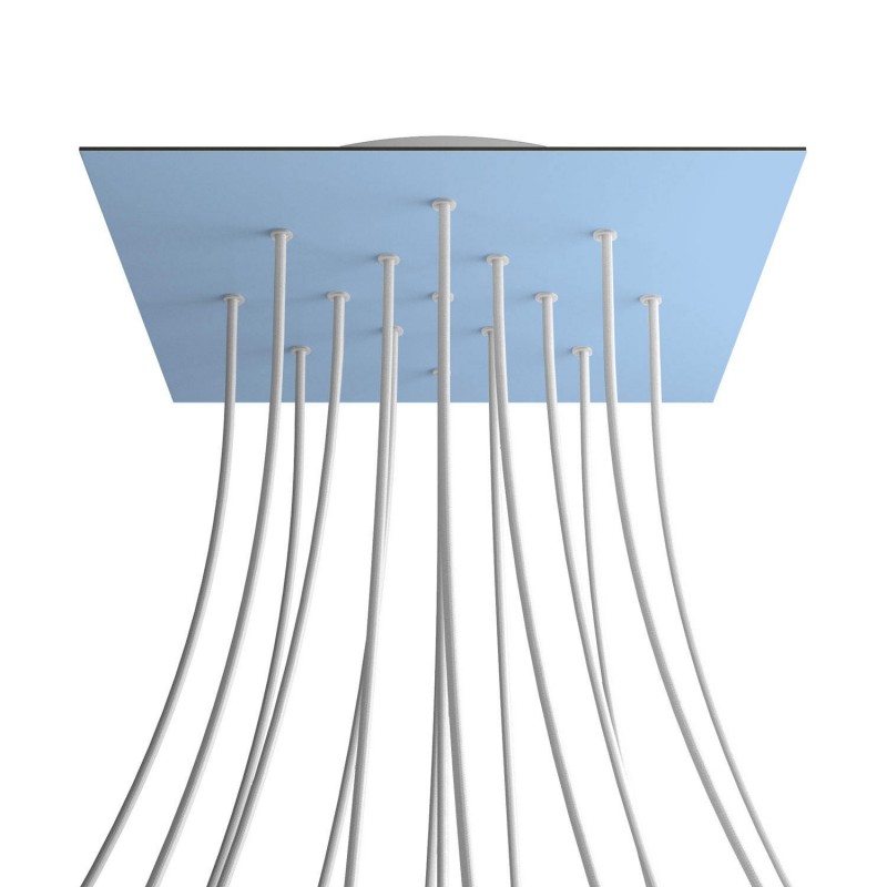Levně creative cables Čtvercový stropní baldachýn ROSE ONE, 400 mm, 15 otvorů a 4 boční otvory Barva komponentu: Světle modrá, Barva montury: Bílá