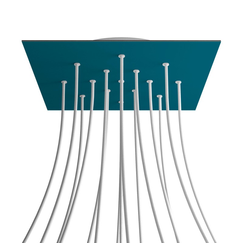 creative cables Čtvercový stropní baldachýn ROSE ONE, 400 mm, 15 otvorů a 4 boční otvory Barva komponentu: Petrolejová, Barva montury: Bílá