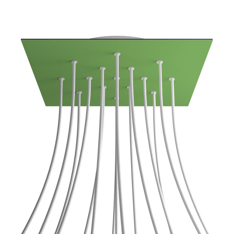 Levně creative cables Čtvercový stropní baldachýn ROSE ONE, 400 mm, 15 otvorů a 4 boční otvory Barva komponentu: Světle zelená, Barva montury: Bílá