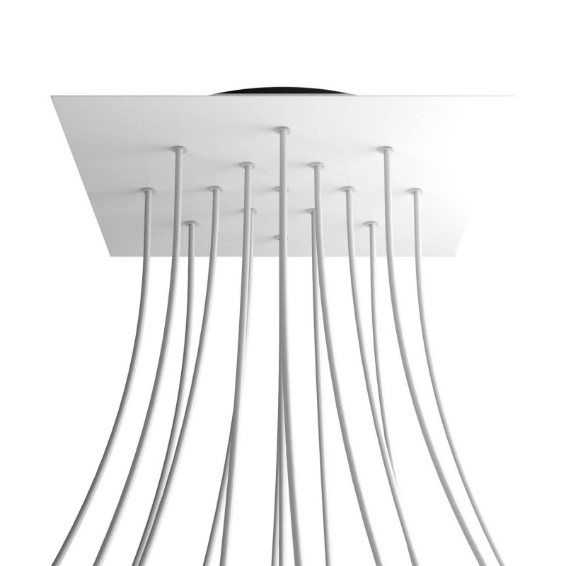 Levně creative cables Čtvercový stropní baldachýn ROSE ONE, 400 mm, 15 otvorů a 4 boční otvory Barva komponentu: Matná bílá, Barva montury: Černá