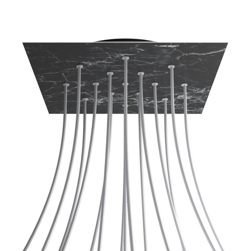 Levně creative cables Čtvercový stropní baldachýn ROSE ONE, 400 mm, 15 otvorů a 4 boční otvory Barva komponentu: Mramor marquina, Barva montury: Černá