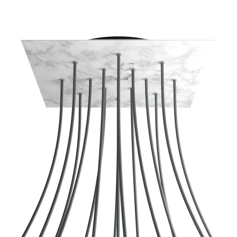 creative cables Čtvercový stropní baldachýn ROSE ONE, 400 mm, 15 otvorů a 4 boční otvory Barva komponentu: Mramor carara, Barva montury: Černá