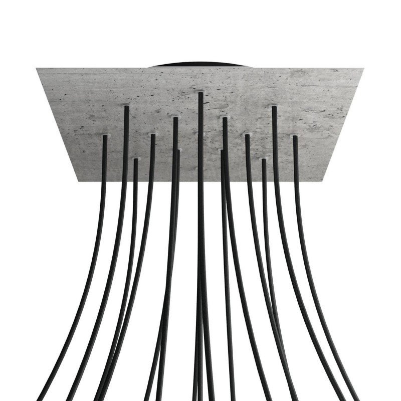 Levně creative cables Čtvercový stropní baldachýn ROSE ONE, 400 mm, 15 otvorů a 4 boční otvory Barva komponentu: Beton, Barva montury: Černá