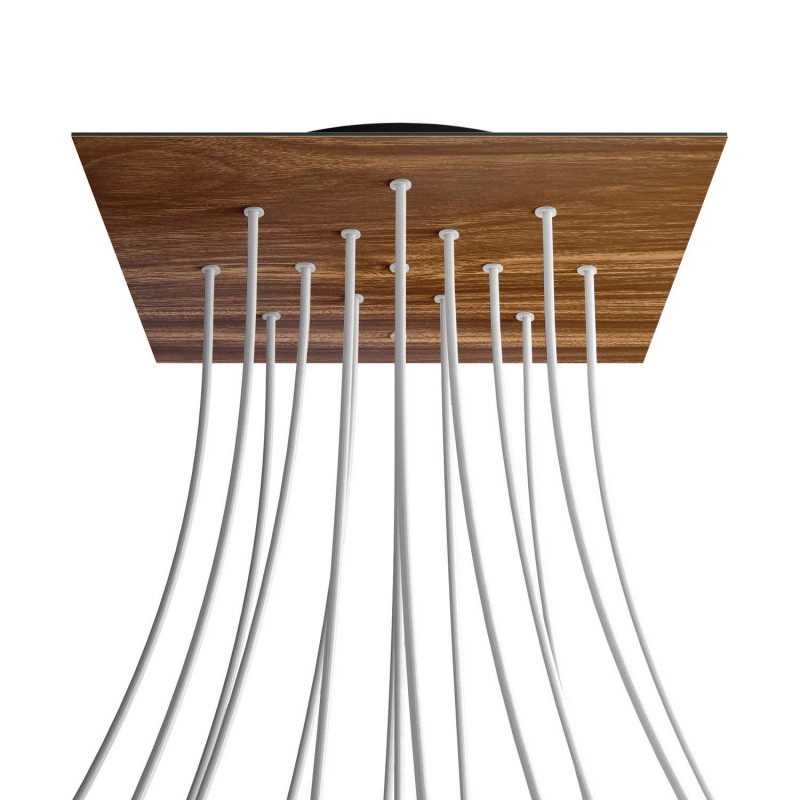 Levně creative cables Čtvercový stropní baldachýn ROSE ONE, 400 mm, 15 otvorů a 4 boční otvory Barva komponentu: Dřevo, Barva montury: Černá