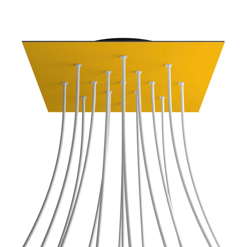 Levně creative cables Čtvercový stropní baldachýn ROSE ONE, 400 mm, 15 otvorů a 4 boční otvory Barva komponentu: Hořčicově žlutá, Barva montury: Černá