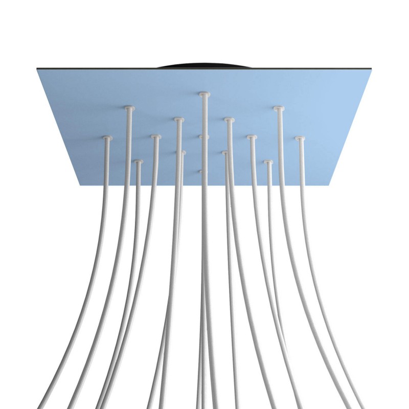 creative cables Čtvercový stropní baldachýn ROSE ONE, 400 mm, 15 otvorů a 4 boční otvory Barva komponentu: Světle modrá, Barva montury: Černá