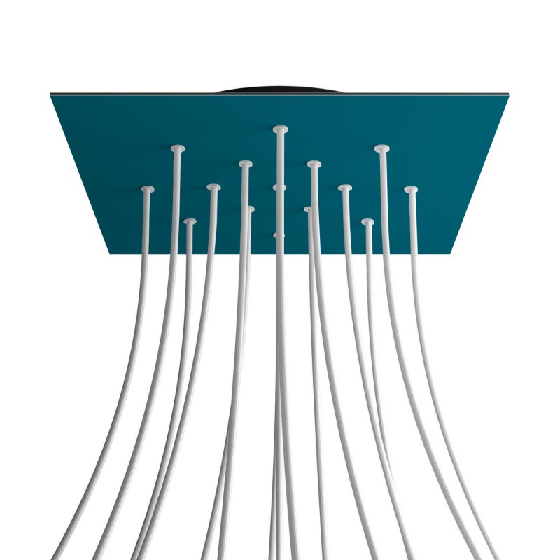 Levně creative cables Čtvercový stropní baldachýn ROSE ONE, 400 mm, 15 otvorů a 4 boční otvory Barva komponentu: Petrolejová, Barva montury: Černá