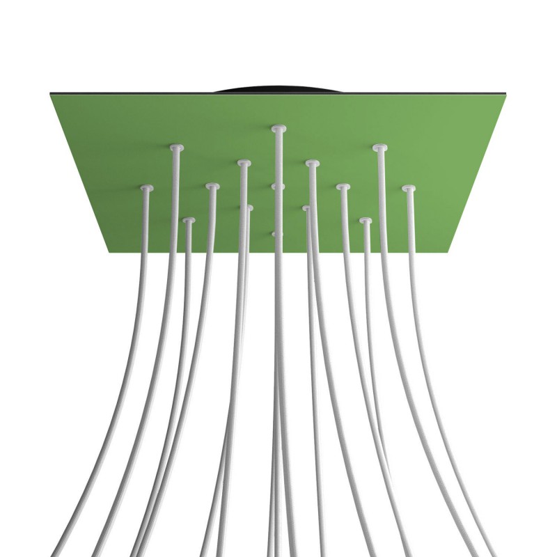 Levně creative cables Čtvercový stropní baldachýn ROSE ONE, 400 mm, 15 otvorů a 4 boční otvory Barva komponentu: Světle zelená, Barva montury: Černá