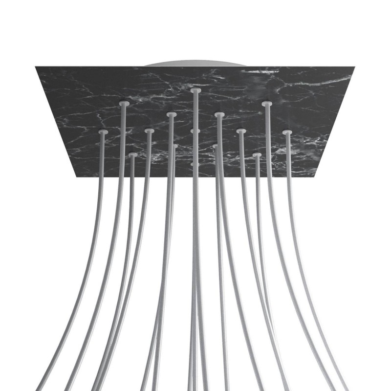Levně creative cables Čtvercový stropní baldachýn ROSE ONE, 400 mm, 15 otvorů a 4 boční otvory Barva komponentu: Mramor marquina, Barva montury: Bílá