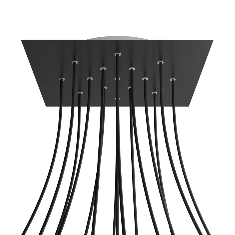 Levně creative cables Čtvercový stropní baldachýn ROSE ONE, 400 mm, 15 otvorů a 4 boční otvory Barva komponentu: Matná černá, Barva montury: Bílá