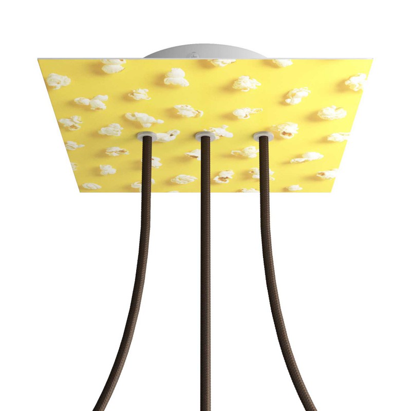 creative cables Čtvercový stropní baldachýn ROSE ONE, 200 mm, 3 otvory a 4 boční otvory - lineární Barva komponentu: Pop corn