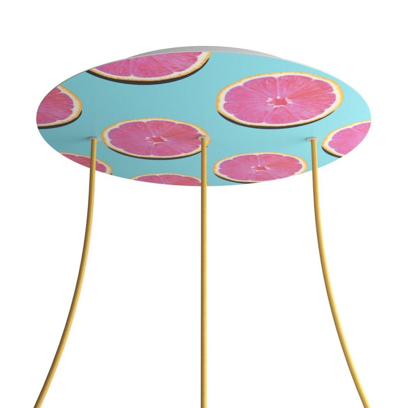 creative cables Kruhový stropní baldachýn ROSE ONE, 400 mm, 3 otvory a 4 boční otvory - lineární Barva komponentu: Orange