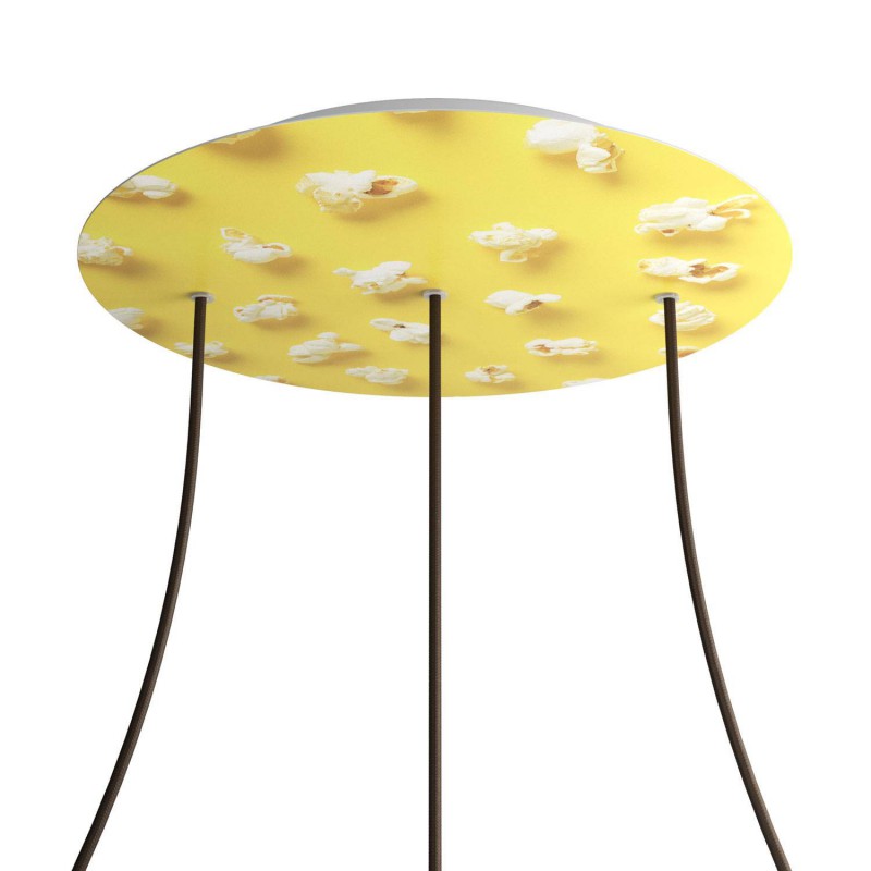 creative cables Kruhový stropní baldachýn ROSE ONE, 400 mm, 3 otvory a 4 boční otvory - lineární Barva komponentu: Pop corn