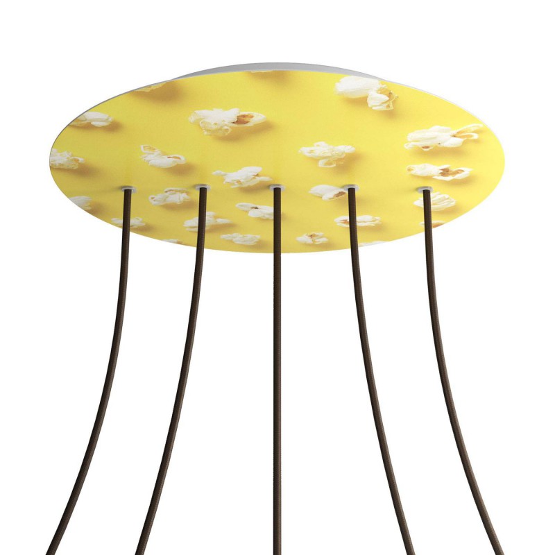 creative cables Kruhový stropní baldachýn ROSE ONE, 400 mm, 5 otvorů a 4 boční otvory - lineární Barva komponentu: Pop corn