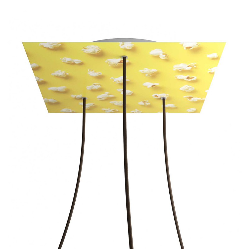 creative cables Čtvercový stropní baldachýn ROSE ONE, 400 mm, 3 otvory a 4 boční otvory Barva komponentu: Pop corn