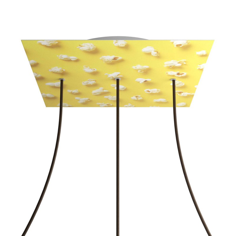 creative cables Čtvercový stropní baldachýn ROSE ONE, 400 mm, 3 otvory a 4 boční otvory - lineární Barva komponentu: Pop corn