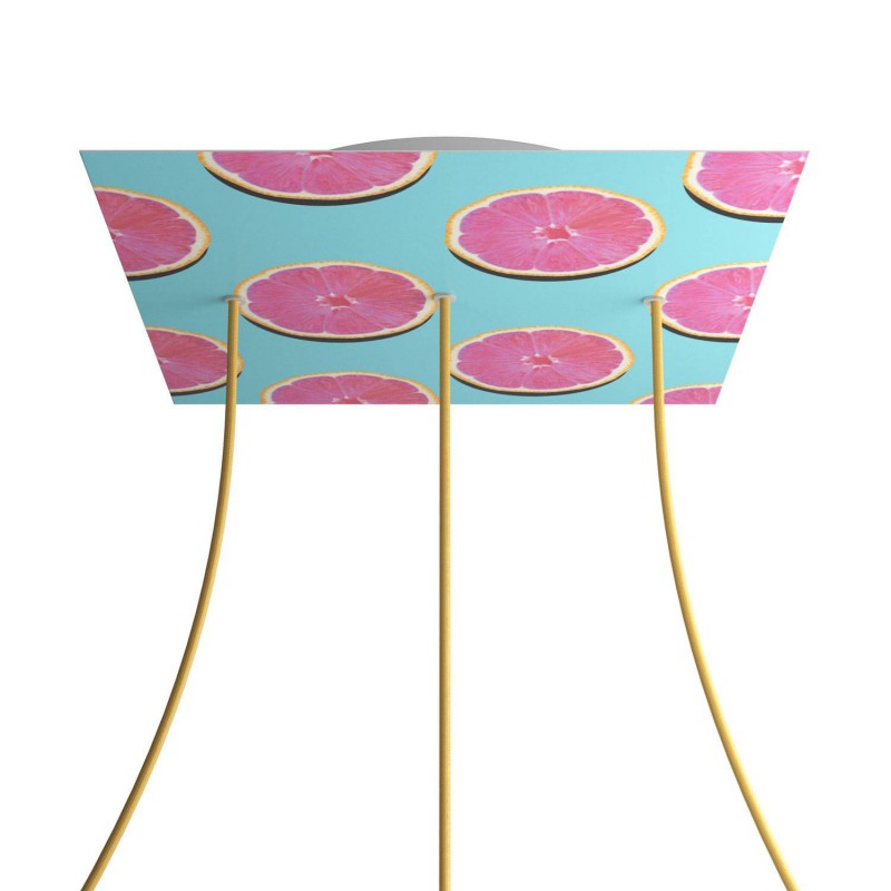 creative cables Čtvercový stropní baldachýn ROSE ONE, 400 mm, 3 otvory a 4 boční otvory - lineární Barva komponentu: Orange