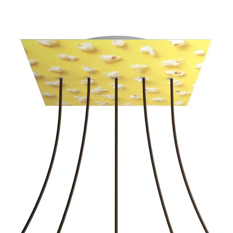 creative cables Čtvercový stropní baldachýn ROSE ONE, 400 mm, 5 otvorů a 4 boční otvory - lineární Barva komponentu: Pop corn