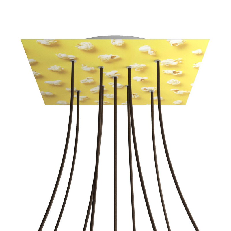 creative cables Čtvercový stropní baldachýn ROSE ONE, 400 mm, 9 otvorů a 4 boční otvory - tvar X Barva komponentu: Pop corn