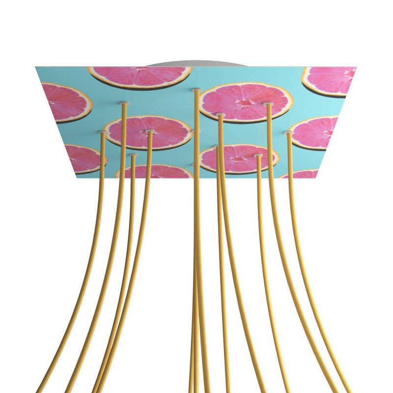 creative cables Čtvercový stropní baldachýn ROSE ONE, 400 mm, 12 otvorů a 4 boční otvory Barva komponentu: Orange