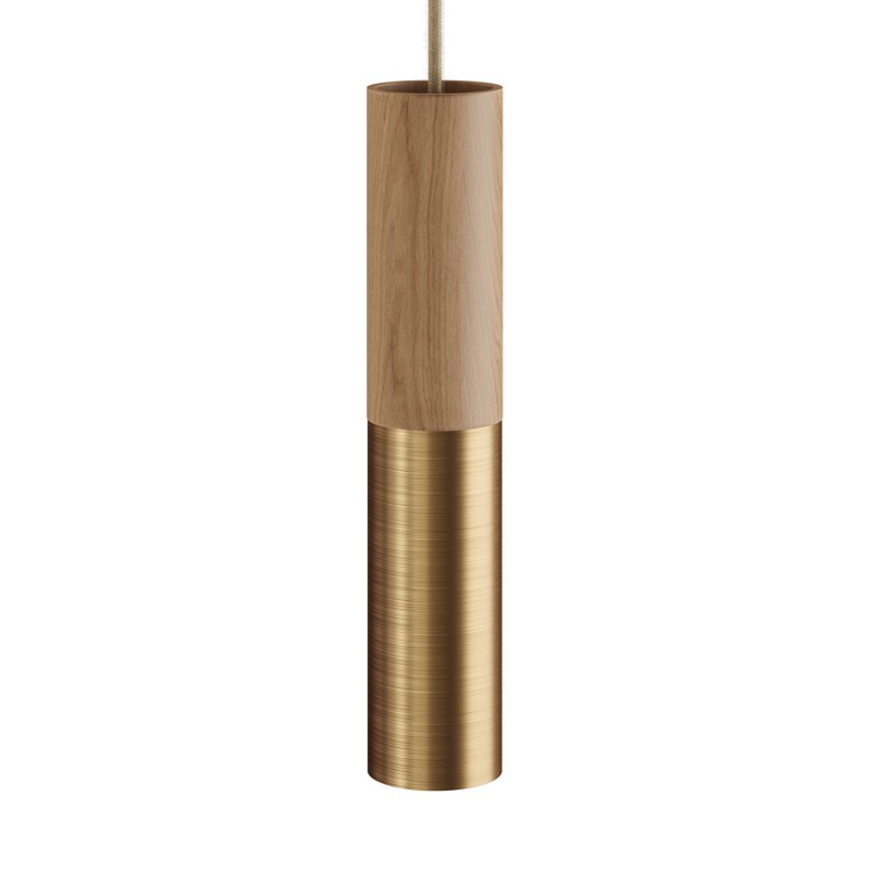 creative cables Tub-e14, dřevěné a kovové válcové bodové stínidlo s E14 objímkou s kroužky Barva komponentu: Neutrální-matná bronz
