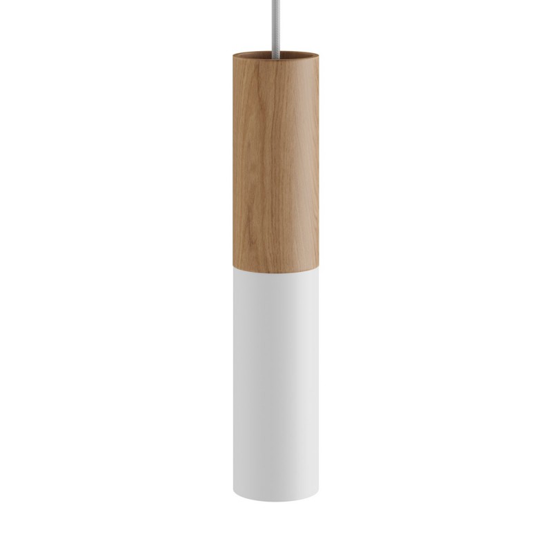 creative cables Tub-e14, dřevěné a kovové válcové bodové stínidlo s E14 objímkou s kroužky Barva komponentu: Neutrální-matná bílá