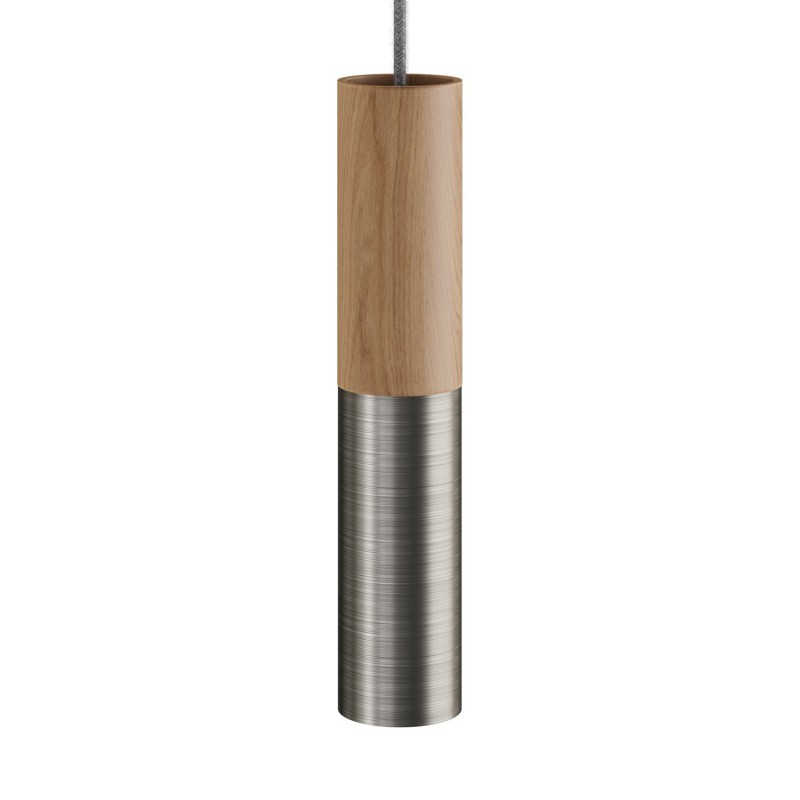 creative cables Tub-e14, dřevěné a kovové válcové bodové stínidlo s E14 objímkou s kroužky Barva komponentu: Neutrální-matná chrom