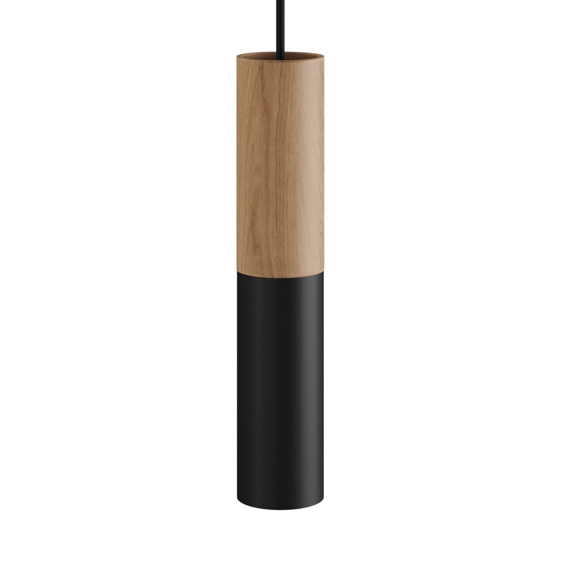 creative cables Tub-e14, dřevěné a kovové válcové bodové stínidlo s E14 objímkou s kroužky Barva komponentu: Neutrální-černá