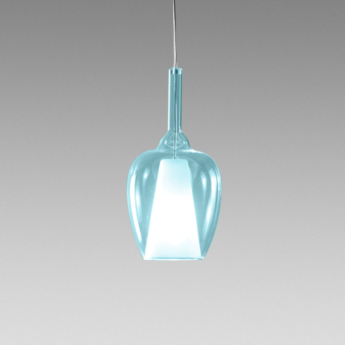 Levně Designové závěsné svítidlo Gea Luce Ofelia S/10 Barva skla: Transparentní modré sklo, Barva montury: Bílá