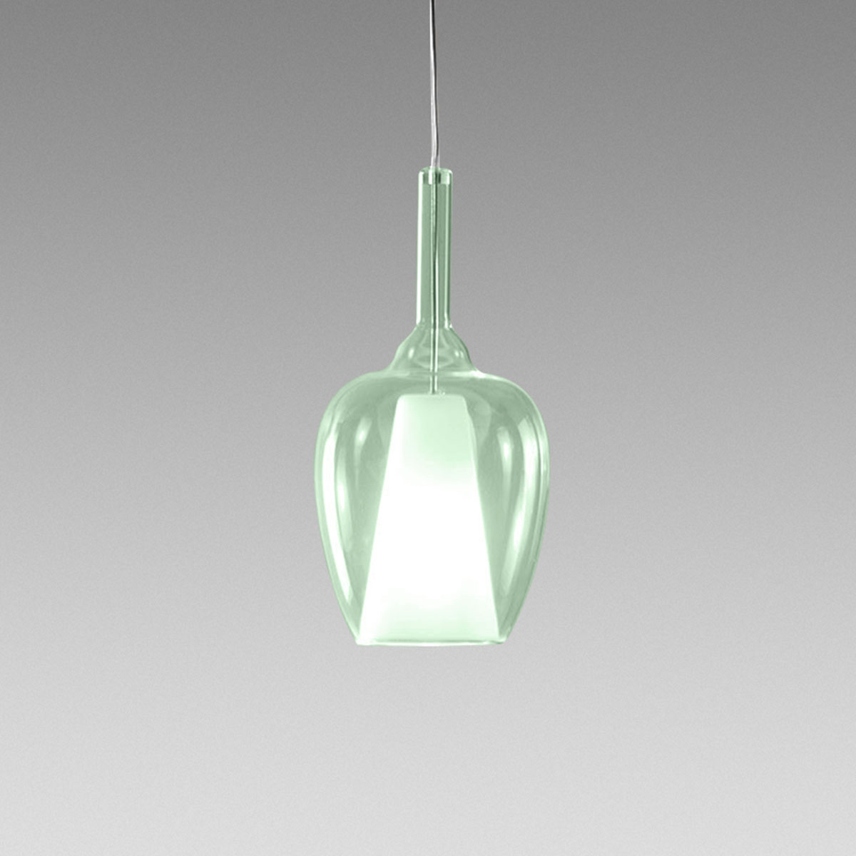 Levně Designové závěsné svítidlo Gea Luce Ofelia S/10 Barva skla: Transparentní zelené sklo, Barva montury: Bílá