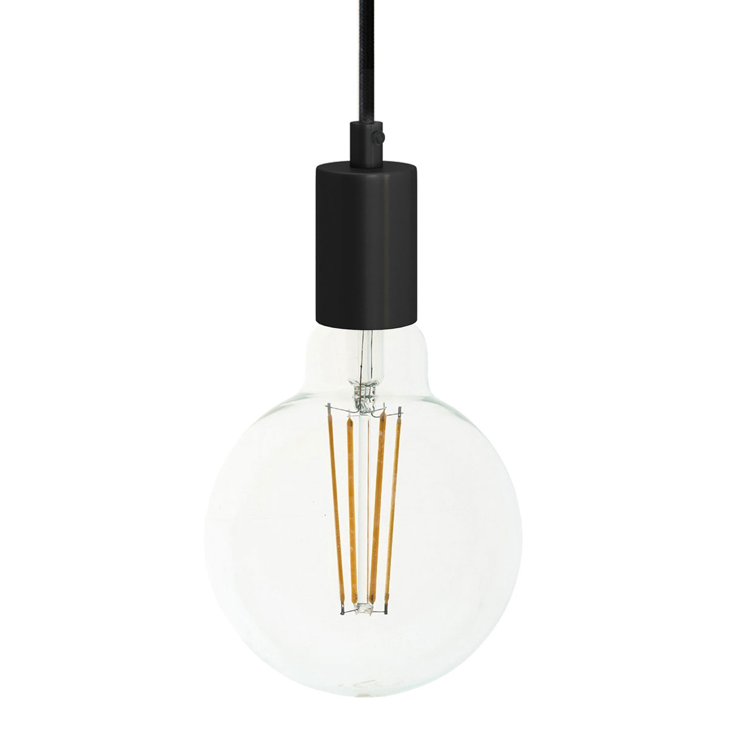 creative cables Závěsná lampa s textilním kabelem a jednobarevnými kovovými detaily Barva: Černá