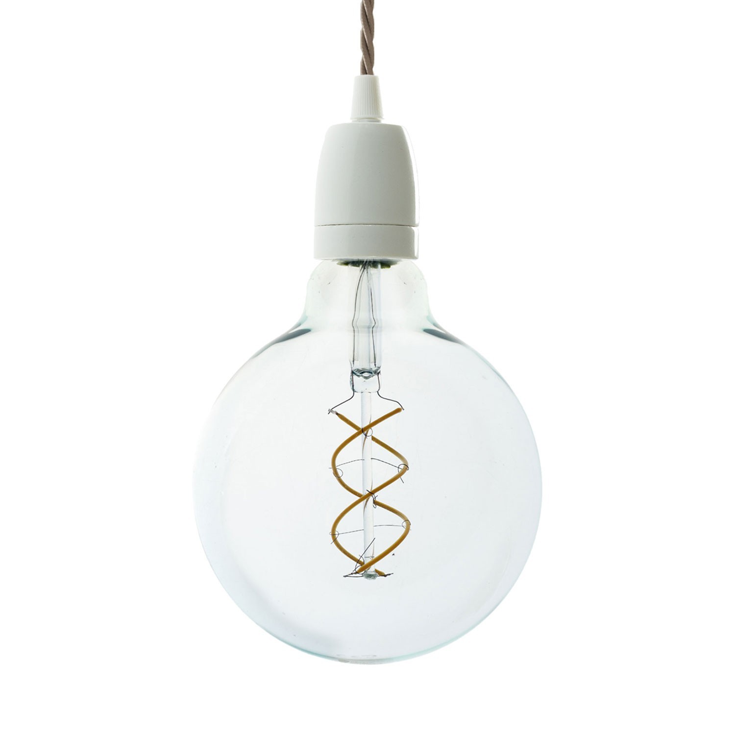 creative cables Závěsná lampa se spirálovým textilním kabelem a bílými detaily z porcelánu Barva: Bílá-Tc43