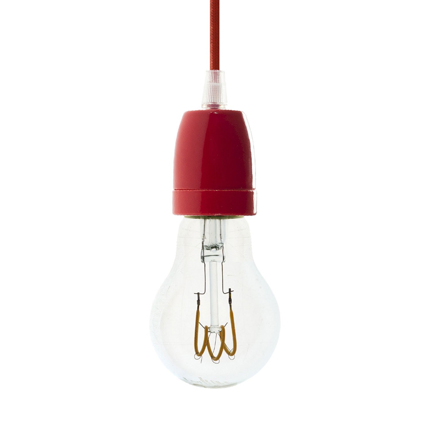 creative cables Závěsná lampa s textilním kabelem a barevnými detaily z porcelánu Barva: Červená